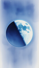View of Earth from the Moon's Surface, watercolor, with white tones