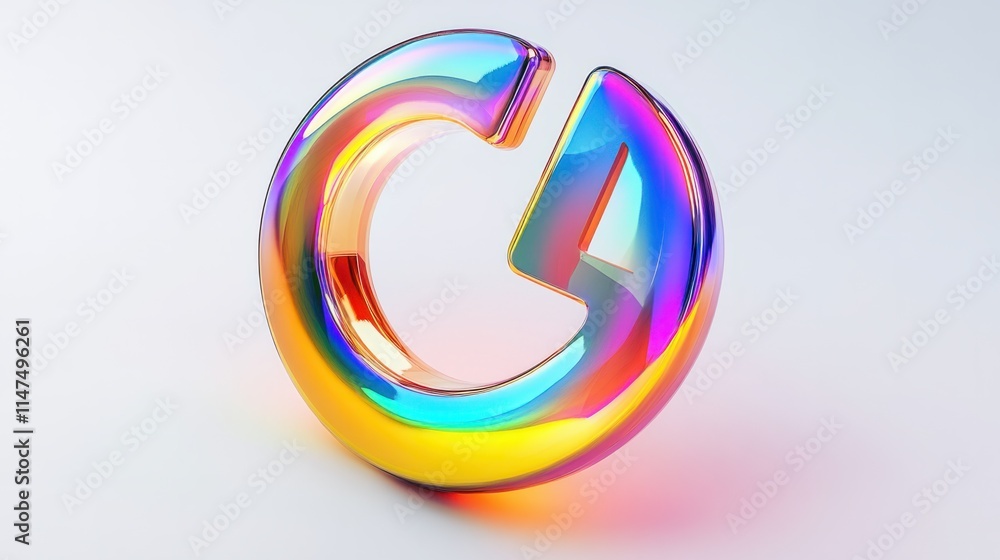 Poster a shimmering 3d search icon with iridescent rainbow gradients and polished edges, floating elegantly