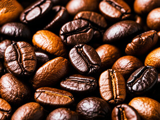 Fototapeta premium Assorted coffee beans, including light roasted and dark roasted varieties, arranged in a textured background 