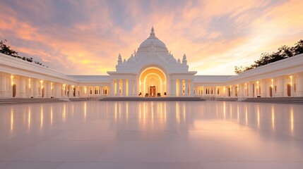 Serene temple architecture at sunset.