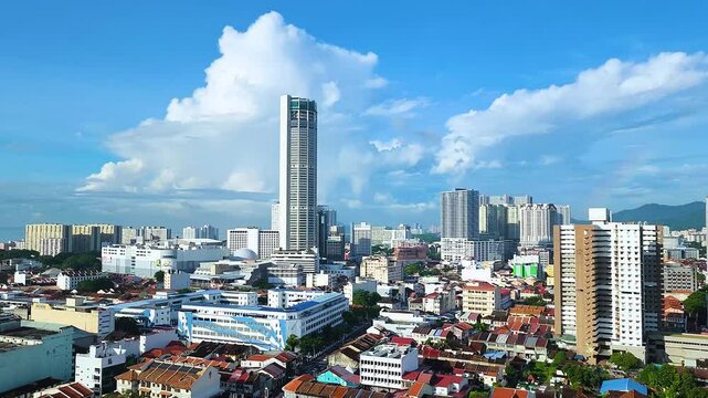Daytime aerial view of Penang, Malaysia. 4K quality video of the cityscape at Penang, Malaysia.