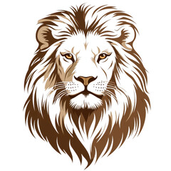 Fototapeta premium Brown icon of Lion isolated on a transparent background Minimalist flat icon, vector logo style sign clipart on a no background png