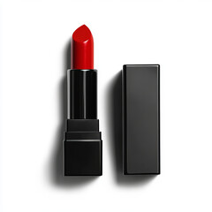 sleek and elegant red lipstick with black case, displayed on clean white background, exuding sophistication and style