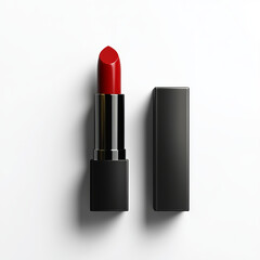 sleek and elegant red lipstick with black case, displayed on clean white background, exuding sophistication and style