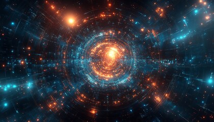 Obraz premium A glowing neural brain connected to a vast data hub, featuring dynamic generative AI visuals, holographic textures, and sleek hightech aesthetics