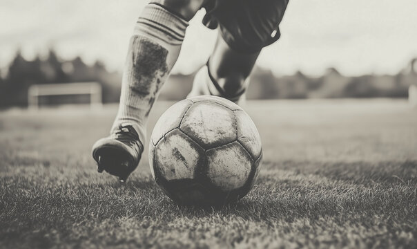 Football players, vintage old photo, soccer game, generated ai 