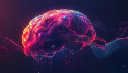 A surreal digital brain linked to a futuristic data hub, with shimmering generative AI elements, vibrant neural pathways, and a sleek, modern dark background