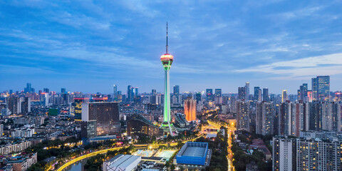 TV Tower and Urban Skyline Night Scene in Chengdu, Sichuan Province, China