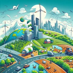 Fototapeta premium Climate change and agriculture illustration highlighting the imp