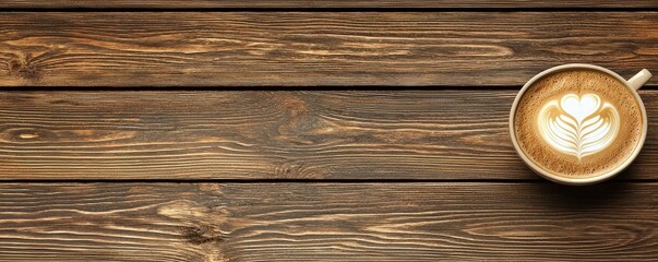 Coffee Art Creation Cozy Cafe Photo Rustic Wood Background Close-Up View Beverage Presentation for Social Media Appeal