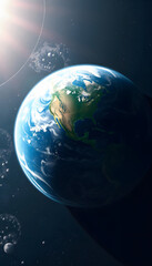 Fototapeta premium Planet Earth view from outer space, realistic, with white tones