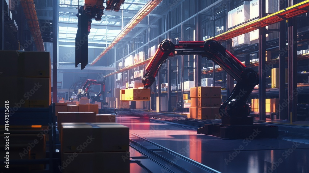 Aufkleber advanced robotics in modern warehouse operations showcasing automated systems, high-tech equipment, 