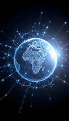 Fototapeta premium Digital data network conveying global abstract illustration of a scientific technology data network surrounding planet earth conveying connectivity, studio lighting, with white tones