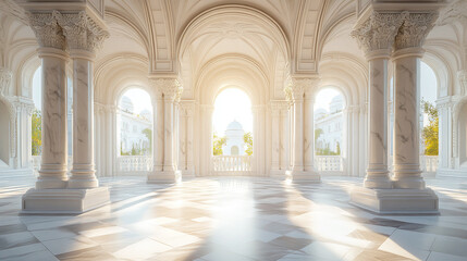 Obraz premium Sunlit Marble Colonnade in a Grand Palace