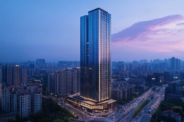 Urban High Rise Tower at Evening Light