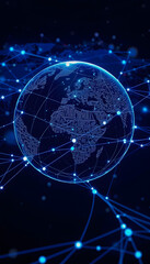 Naklejka premium Digital data network conveying global abstract illustration of a scientific technology data network surrounding planet earth conveying connectivity, silhouette, with white tones