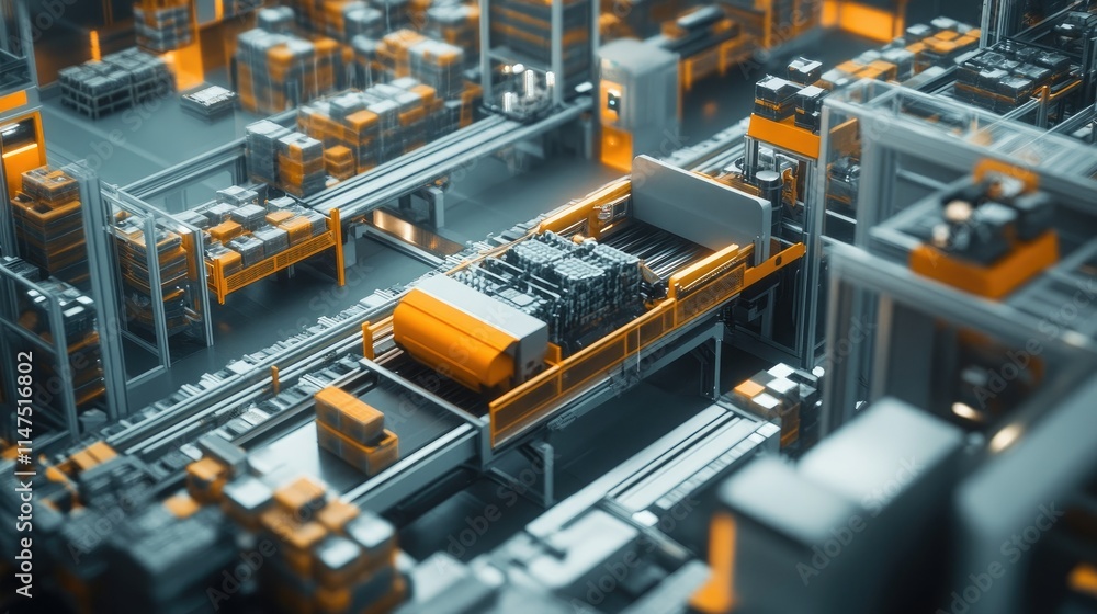 Poster advanced industrial warehouse design with automated conveyor systems and efficient storage solutions