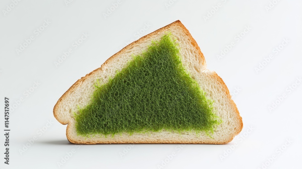 Poster unique green bread slice with triangular cross-section against a minimalist background, showcasing c