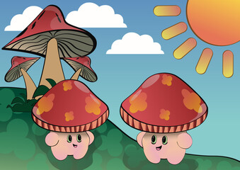 mushrooms in the grass