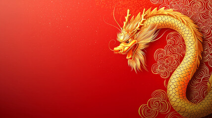Obraz premium Gradient template card with a golden dragon celebrating Chinese New Year