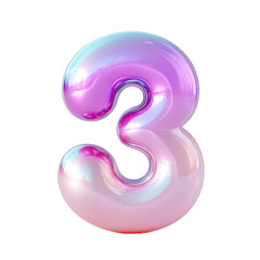 Bubble-style number 3 with a soft pink gradient, featuring puffy 3D effect isolated on white