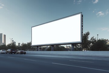 Large Blank Billboard Beside Busy City Highway Road