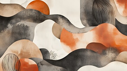 Obraz premium Abstract Watercolor Landscape with Earthy Tones and Organic Forms