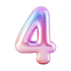 Bubble-style number 4 with a soft pink gradient, featuring puffy 3D effect isolated on white