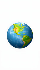 Fototapeta premium Earth planet concept hovering on a white background showing America, clipart style