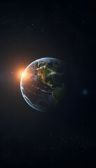 Fototapeta premium Nightly planet Earth in dark outer space, mindfulness theme, with white tones