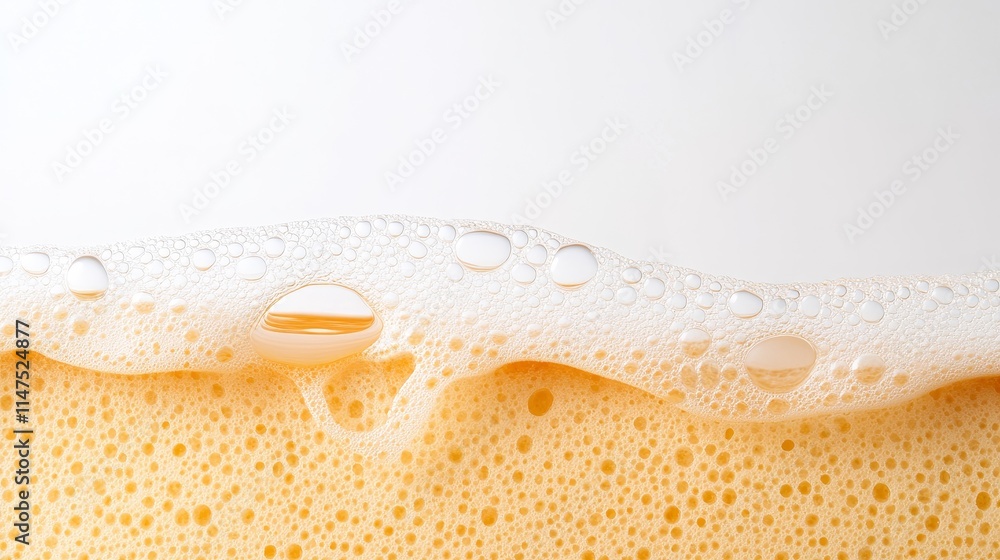 Aufkleber bubbles forming on a creamy surface with soft focus and light background, capturing a refreshing and