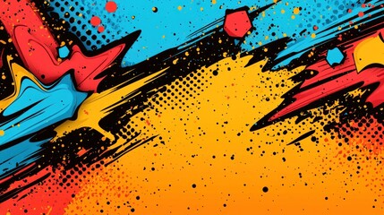 Vibrant Abstract Comic Book Style Design: Energetic Color Splashes and Bold Strokes