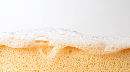 Bubbles Forming on a Creamy Surface with Soft Focus and Light Background, Capturing a Refreshing and Relaxing Atmosphere for Beverage or Foam Such as Beer or Creamy Beverages