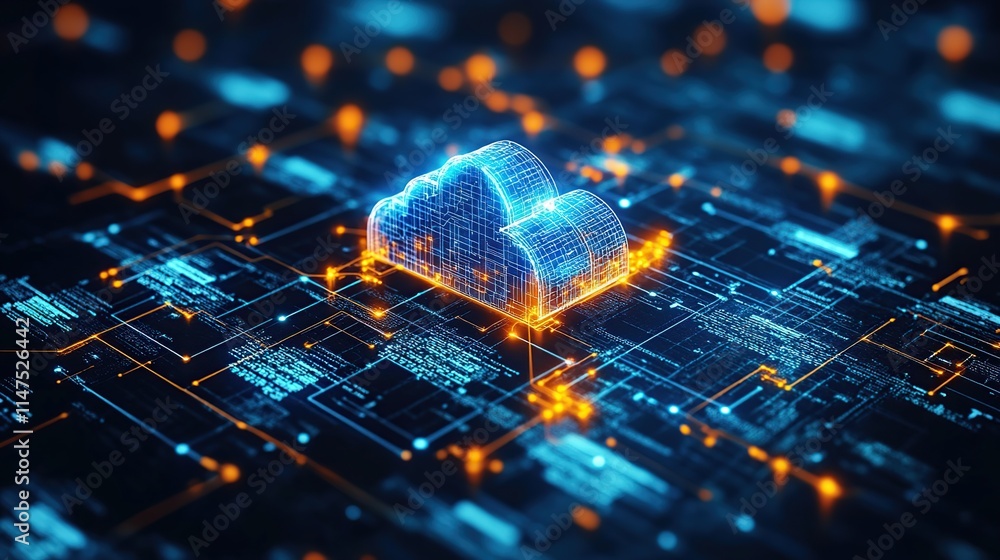 Poster digital cloud computing network technology concept.