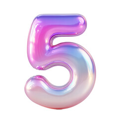 Bubble-style number 5 with a soft pink gradient, featuring puffy 3D effect isolated on white