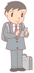 ビジネスマンのイラスト - 会社員・サラリーマン・男子社員・スマホ操作・ビジネススーツ