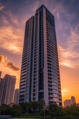Fototapeta premium Skyscraper near Green Field