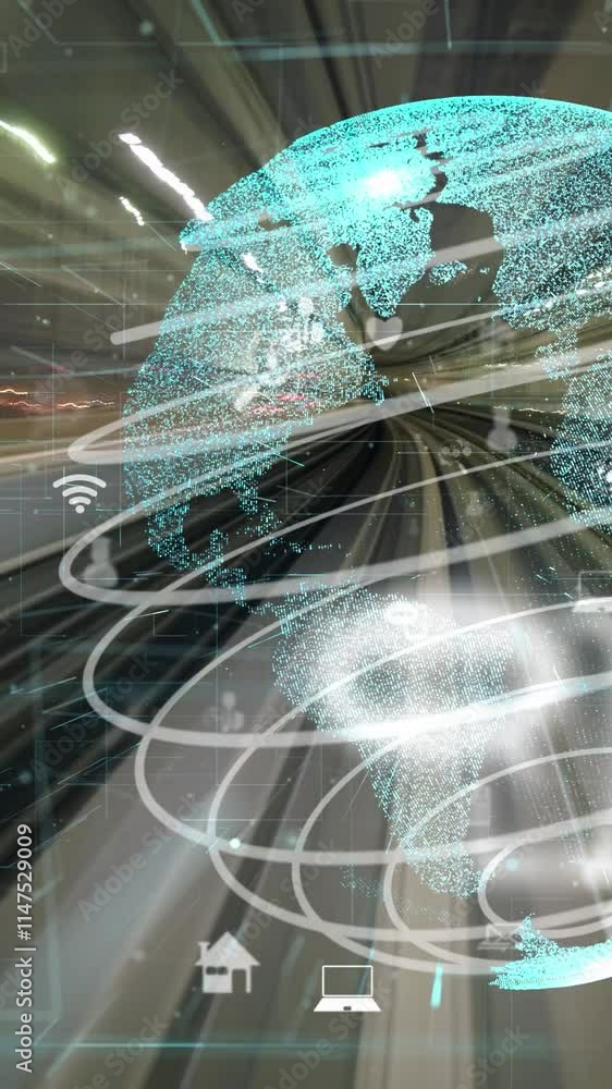 Poster fast motion digital data flow on road with global network graphic modernization showing concept of f