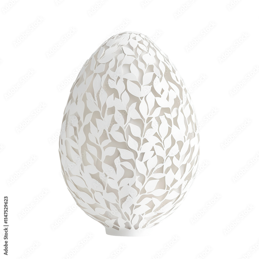Poster a decorative white egg-shaped object featuring intricate leaf patterns.