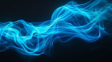 Abstract blue glowing light streaks on black background.