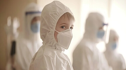 Pediatric hospital ward featuring dedicated medical professionals in protective gear, emphasizing compassionate care and safety in healthcare environments.