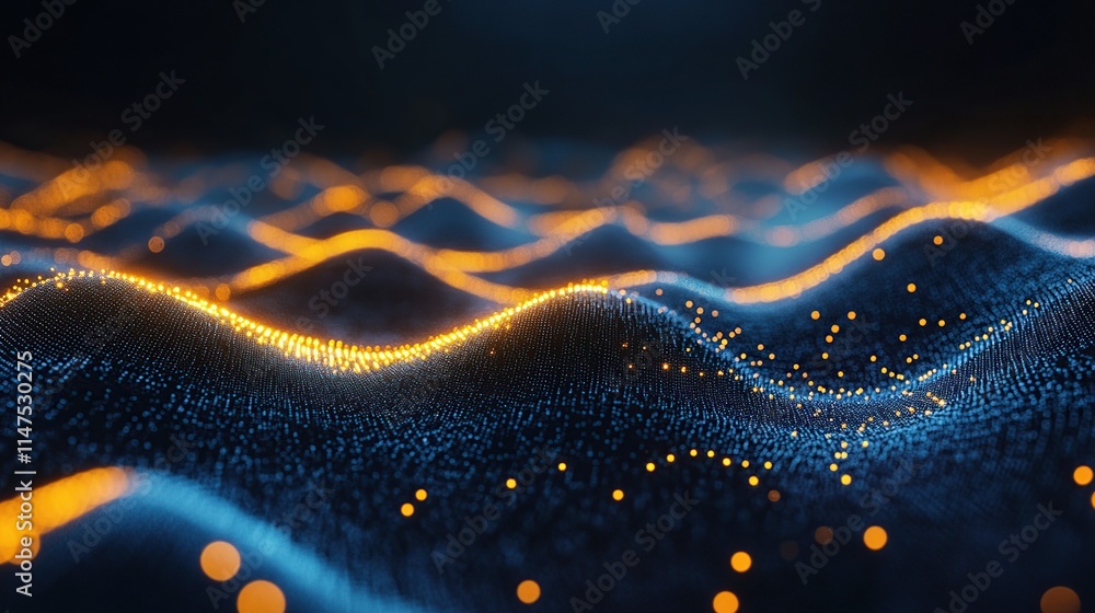 Aufkleber abstract digital wave background with glowing particles.