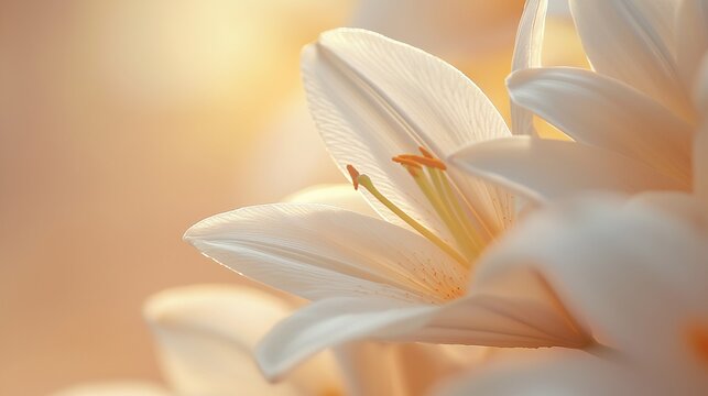 close-up of lily petals gently overlapping a field of economic plants such as tea or coffee, symbolizing the delicate balance between ornamental and economically important crops. [Lily]:[Economic 
