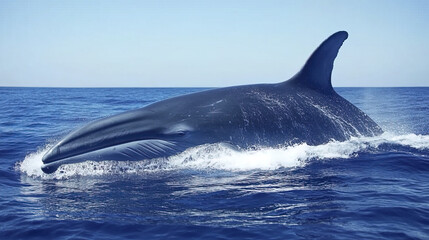 Fototapeta premium blue whale emerging from water, showcasing its majestic size and beauty