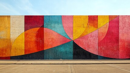Naklejka premium Colorful geometric mural on concrete wall.