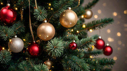 Obraz premium Decoratedchristmas tree with ornaments and lights, PNG style, transparent background for festive holiday designs