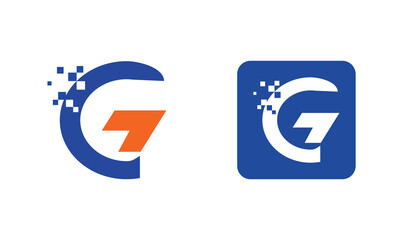 pixel effect G shape letter logo or icon vector 