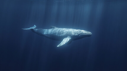 Fototapeta premium majestic whale swims gracefully through deep blue ocean waters