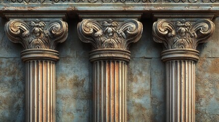 Obraz premium Greek columns are decorated with material details, showcasing exquisite patterns and classic architectural design elements, suitable for 3D modeling, interior design, and historical building projects.