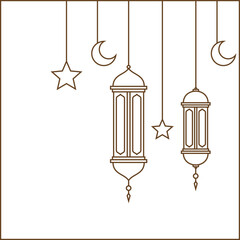 Outlined Vector illustration of Arabic lantern ornament. Suitable for design element of Ramadan Kareem greeting template. Ramadan Kareem theme background template.